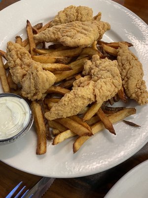 Chicken tender & fries.