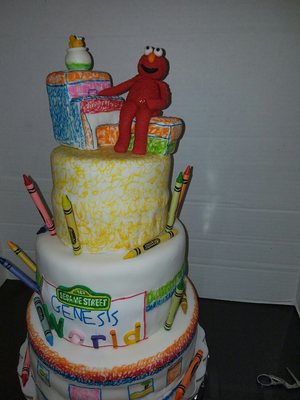 3 tiered Elmo's word themed birthday cake