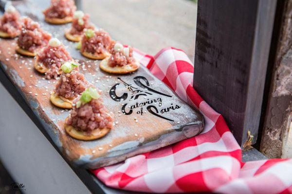 Tuna Tartare, Wasabi Mayo, scallions.