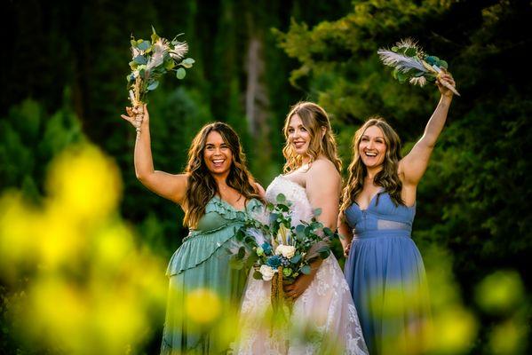 Bridals celebration photo in Jordan Pines surrounded by organic shapes and trees.