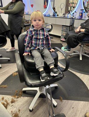 3 year old grandson getting ready for an Awesome haircut ‍ by Miss Katie