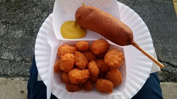 6" corn dog ($6) and cheese curds ($9! ugh. Not even fresh/hot)