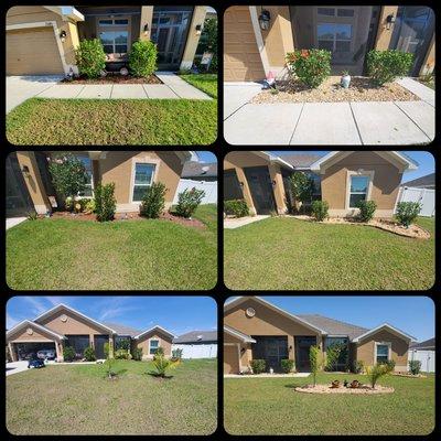 Mulch replaced with river rock and paver border.