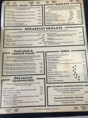 Breakfast menu