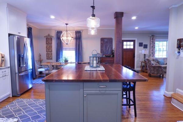 Kitchen island with a walnut countertop