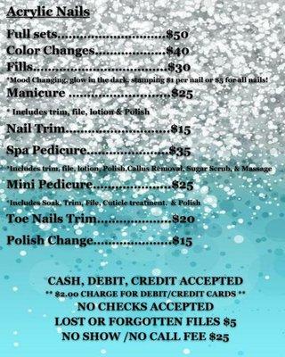 Kandy's Price List