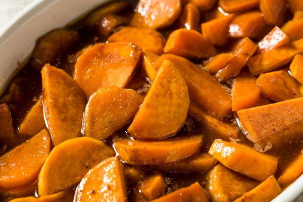 we peel and slice our yams and baked with brown sugar and cinnamon and other flavors