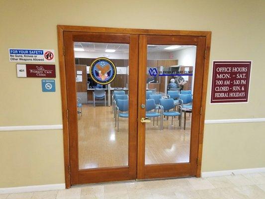 VA Primary Clinic entrance on fourth floor.