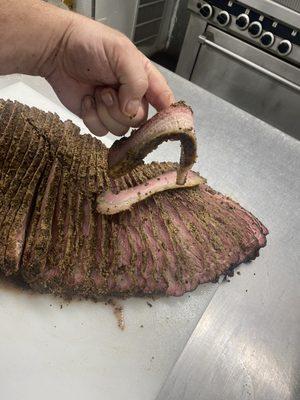 This is our brisket done low and slow 180-200 degrees for no less than 16 hours.