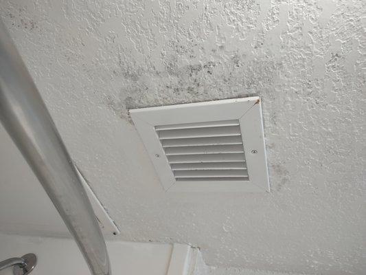 Vent fan in bath room; does not work. Also wet, long enough to have black mold.