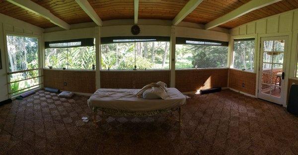 Post massage..the beautiful massage room surrounded by nature at Rochelle's property.