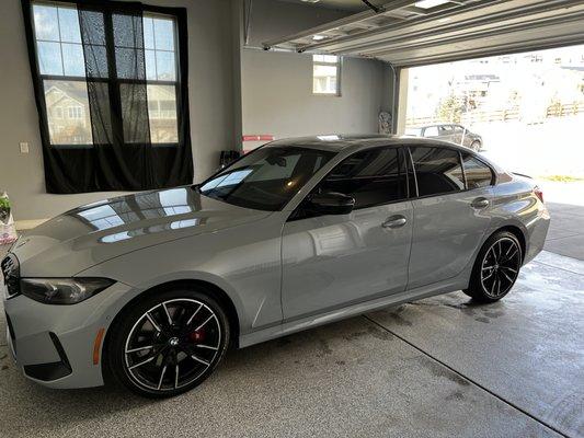 Mobile window tint service on this beautiful M340. Project was completed in 3 hours right in the customers own garage.