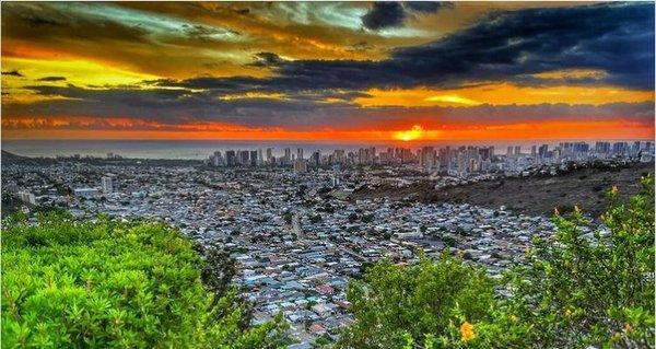 Sunset over Honolulu