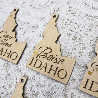 Wood Idaho Sate Ornaments