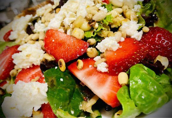 Springtime Strawberry /Charred Corn/Feta / Pine Nut Salad with Carson's magical dressing