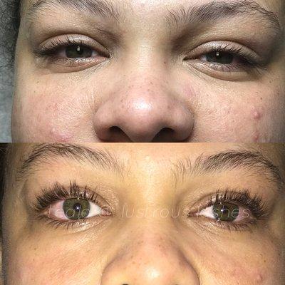 Before and after on a Lash Lift service. This service gives your lashes a nice lift/curl for up to 8 weeks.