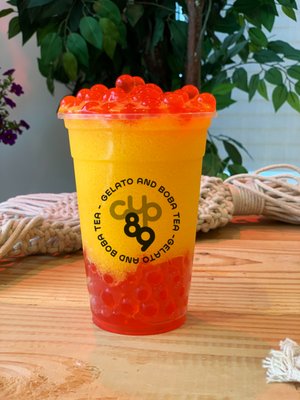 Mango Slush with Strawberry Popping boba