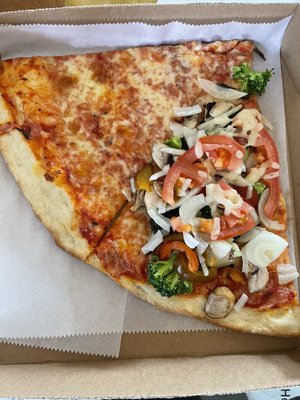 Plain and veggie pizza