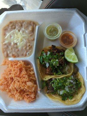 Asada and Pastor tacos and Arroz and Frijoles