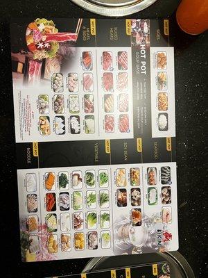 All you can eat Hotpot Menu