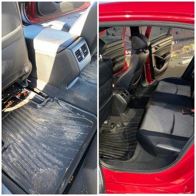 Before and after of interior exterior shampooing detail