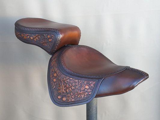 Hand tooled leather Harley seat