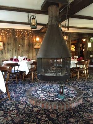 Suspended fireplace. Cozy in winter.