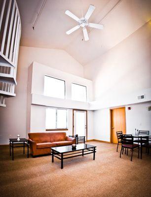 203 Fourth: Living Room Cathedral Ceiling with fans