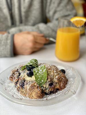 Blueberry lemon scone and Fresh Squeezed Orange Juice