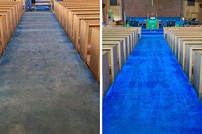 Carpet dyeing a church carpet. Color restoration.