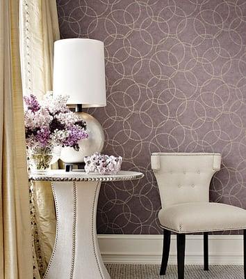 Drapery Panels with tassel trim and Thbaut Wallpaper 