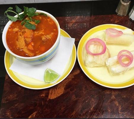 Come and enjoy this amazing and delicious Mondongo along side with Yuca and Onions on the side. You won't regret it. : )