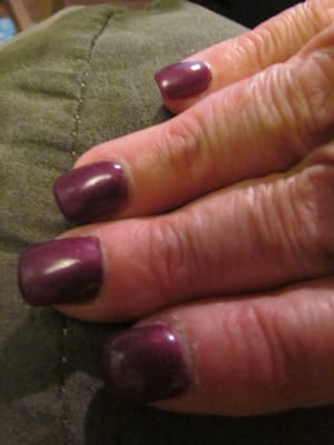 she didnt push back the cuticles, or trim them. this is my nails on day 3. I all ready need a fill..