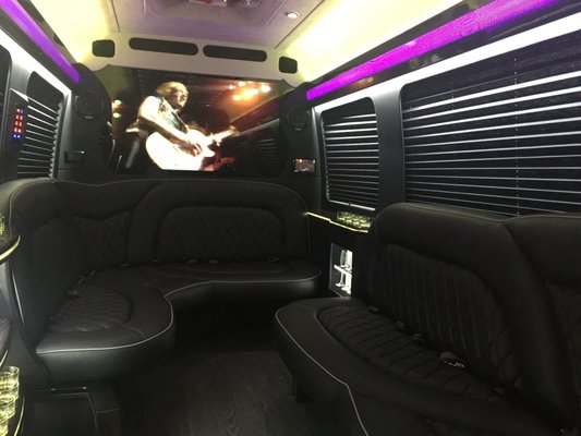 The interior of our brand new Mercedes Benz Sprinter Limousine!