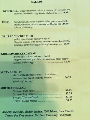 Salad menu