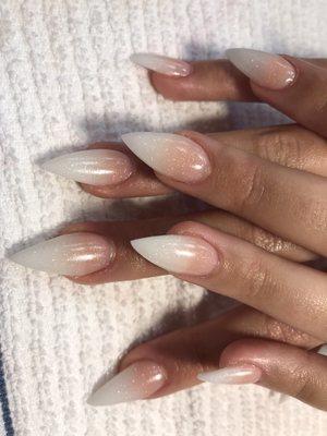 Nude and white light glitter ombré! Nails by Jennie Nguyen