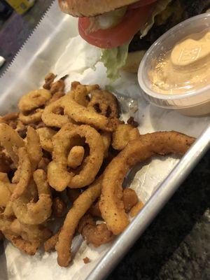 Really good burger with their version of onion straws.