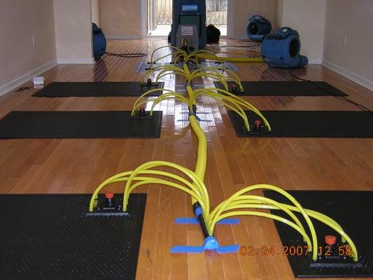 When you have a water loss that affects your hardwood floors.  We will use this system Injecta-Dry to pull the water from the sub-floors.