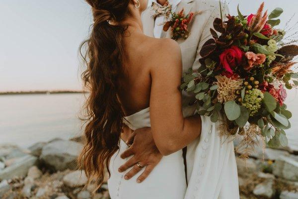 Saunderstown Yacht Club Wedding in Rhode Island, bride, and groom formal portraits.