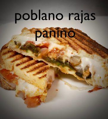 Poblano rajas with grilled zucchini, roasted tomatoes, grilled onions and queso azadero