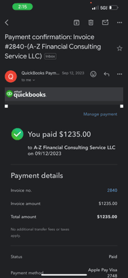 CONFIRMS I PAID FOR SERVICES