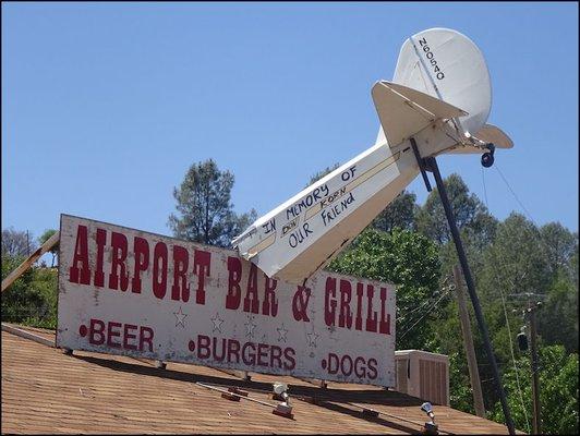 That's the tail end of a real airplane, which helps to "brand" the restaurant, which is signed in memory of a friend.