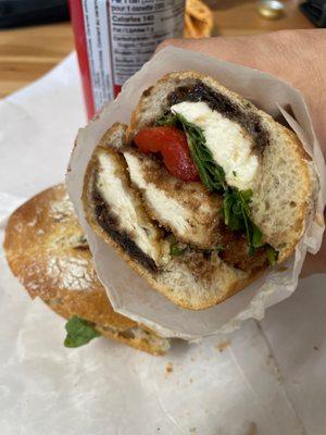 Chicken Cutlet with arugula, roasted peppers, balsamic glaze, and Fresh Mozzarella