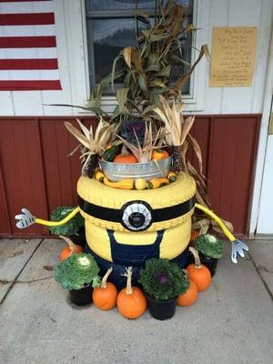 We enjoy decorating our Minion. Stop by and see how he changes through the seasons!!