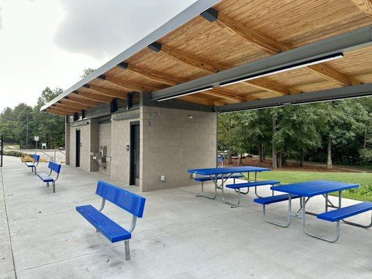 Shelter for tables/benches/restrooms at the new tennis and pickleball courts in Morrisville Community Park (next to Hatcher Creek Greenway).