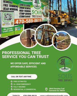 We provide tree solutions to Residential and Commercial properties.
Schedule your free estimate by calling us at 470-589-8619.