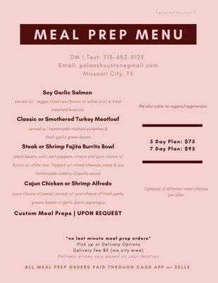 Meal prep menu