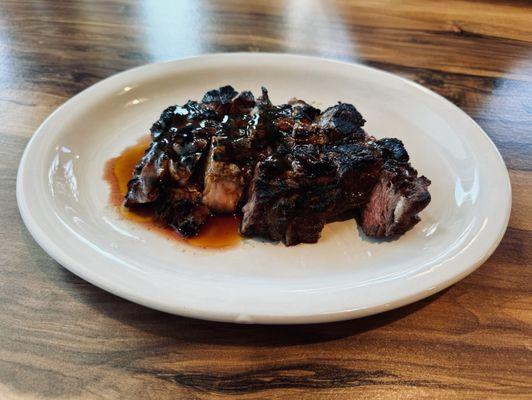 Steak (sides were separate b/c of dairy allergy, steak is usually pre-cooked in butter but they had one that hadn't been buttered yet)