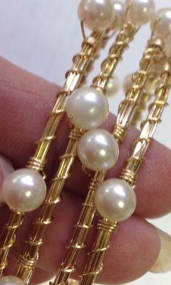 6mm pearl and 14 kt Gold Filled bangles or sterling $65