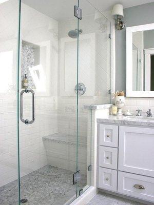 Tile shower with bench.